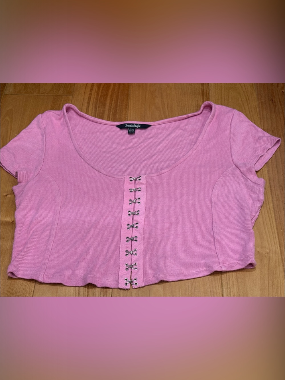 Pink Hook-and-Eye Ribbed Crop Top